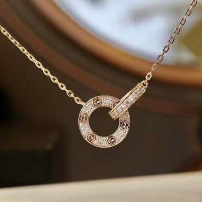 [ROSE]LOVE 7.6MM NECKLACE ROSE GOLD AND SILVER  FULL DIAMOND