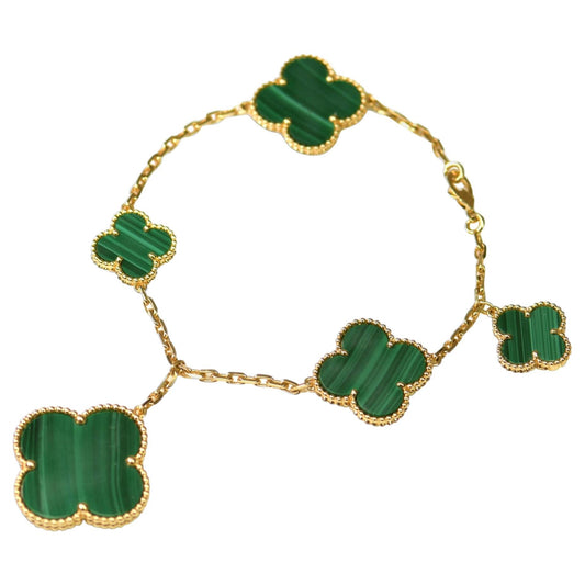 [ROSE]MAGIC CLOVER MALACHITE GOLD BRACELET 5 MOTIFS