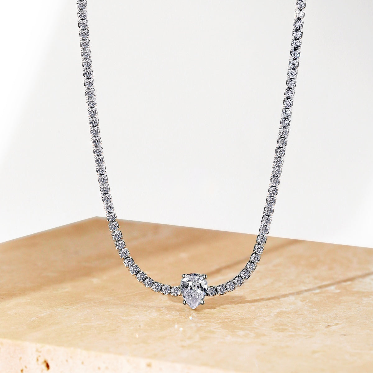 [Rose Jewels]1.0 carat Unique Pear Cut Tennis Necklace