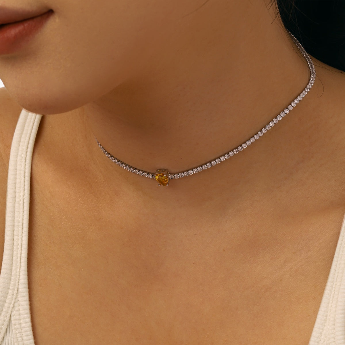 [Rose Jewels]1.0 carat Unique Pear Cut Tennis Necklace