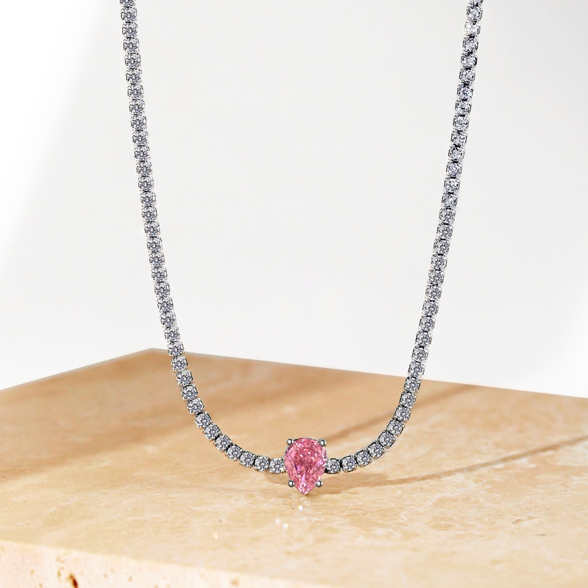 [Rose Jewels]1.0 carat Unique Pear Cut Tennis Necklace