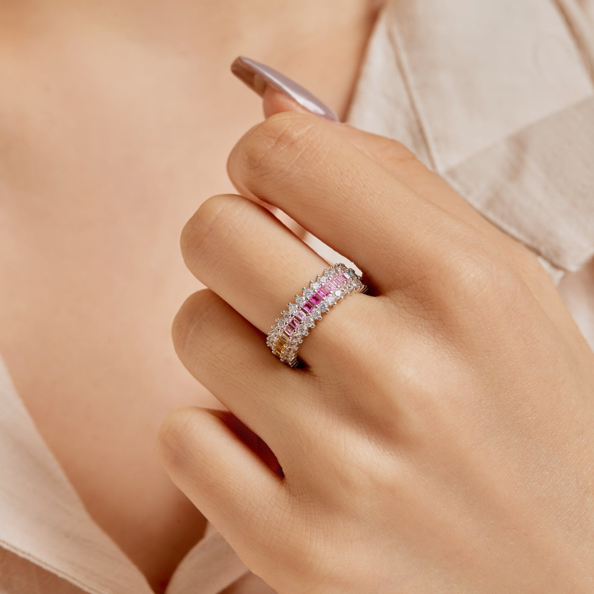 [Rose Jewels]Ornate Colorful Radiant Cut Daily Ring