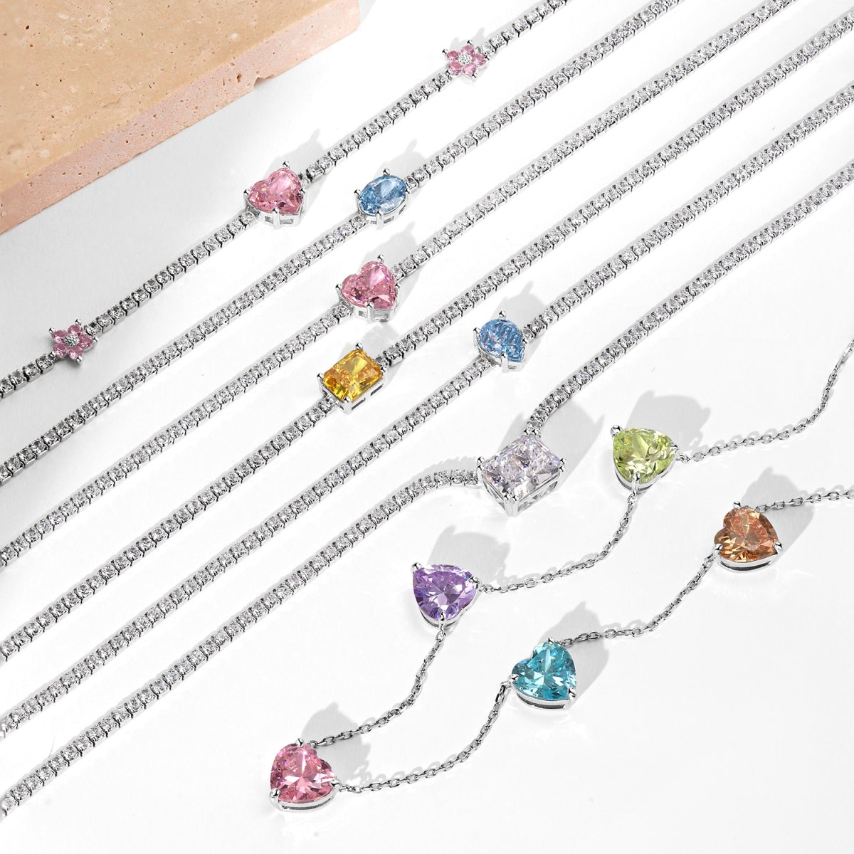 [Rose Jewels]Dazzling Pink Heart Flower Necklace