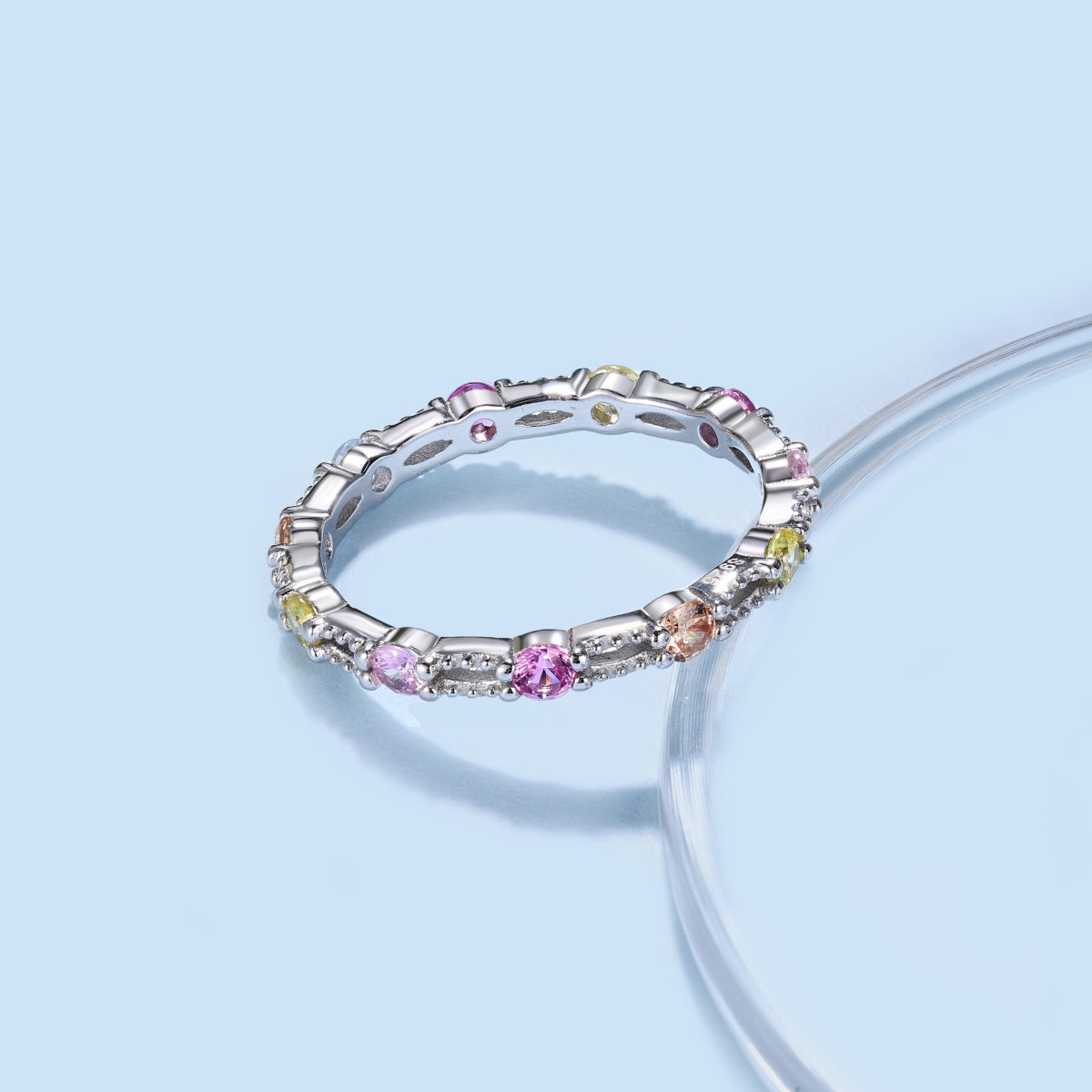 [Rose Jewels]Sparkling Colorful Round Cut Tennis Ring