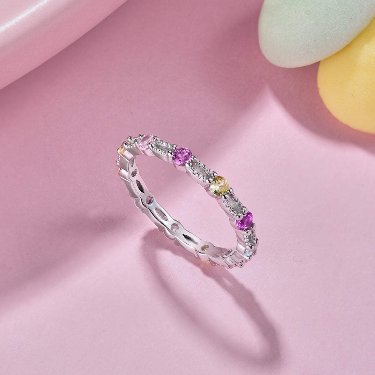 [Rose Jewels]Sparkling Colorful Round Cut Tennis Ring