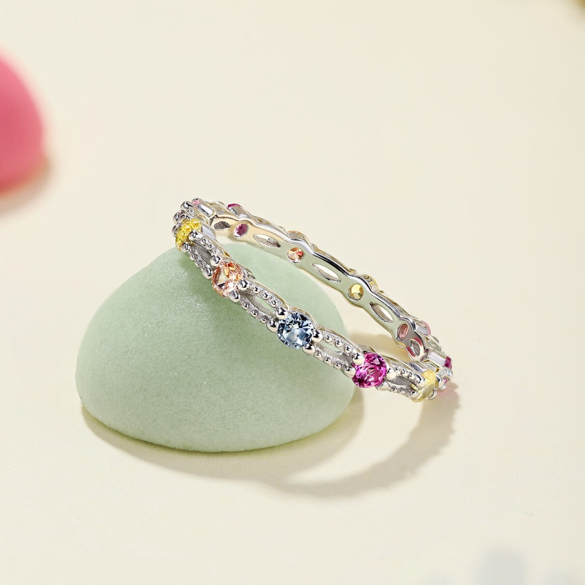 [Rose Jewels]Sparkling Colorful Round Cut Tennis Ring