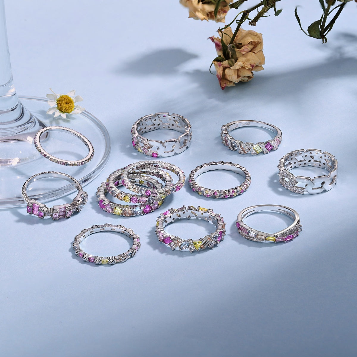 [Rose Jewels]Sparkling Colorful Round Cut Tennis Ring