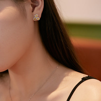 [Rose Jewels]Ornate Flower Shape Pear Cut Lover Earrings