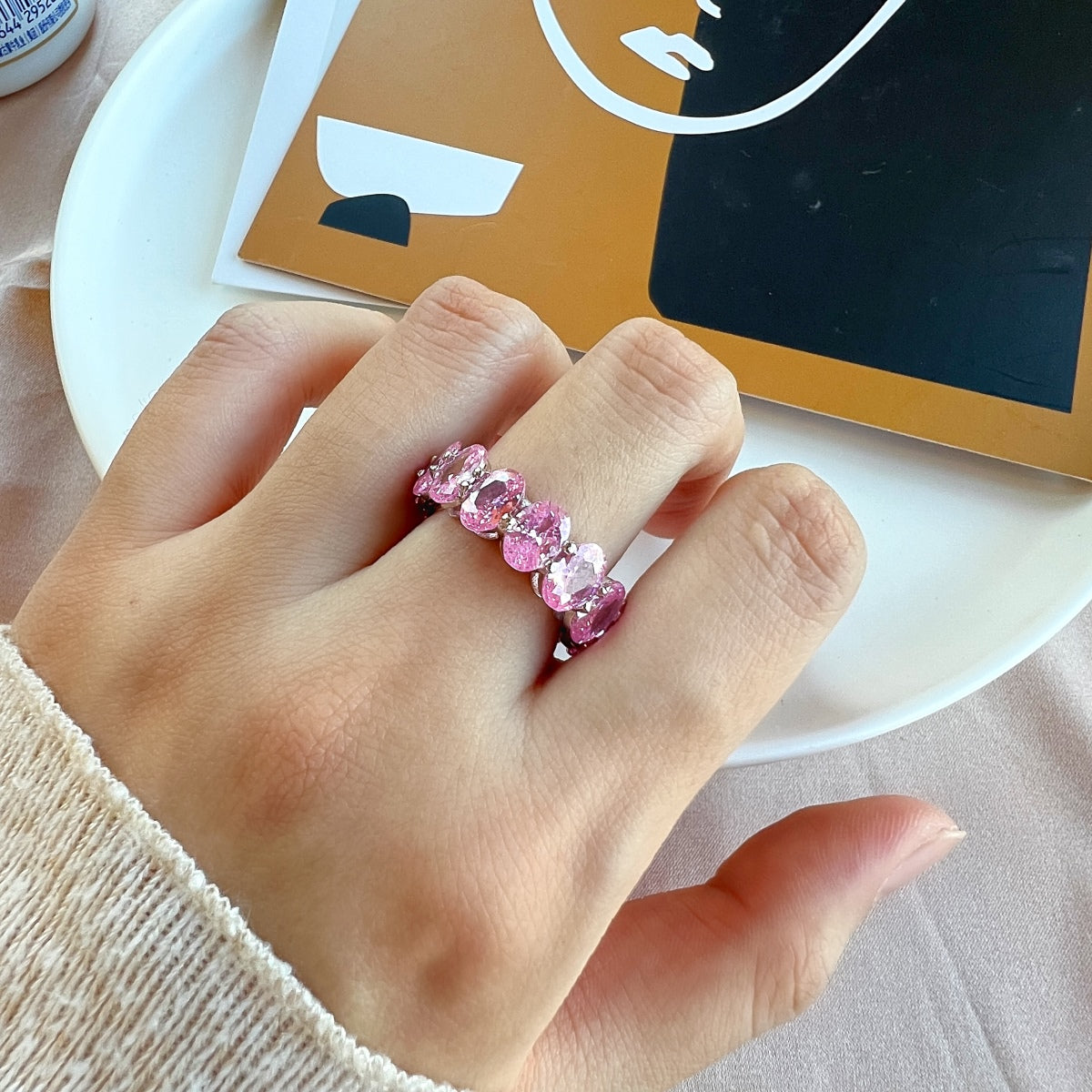 [Rose Jewels]Dainty Elongated Cushion Cut Tennis Ring