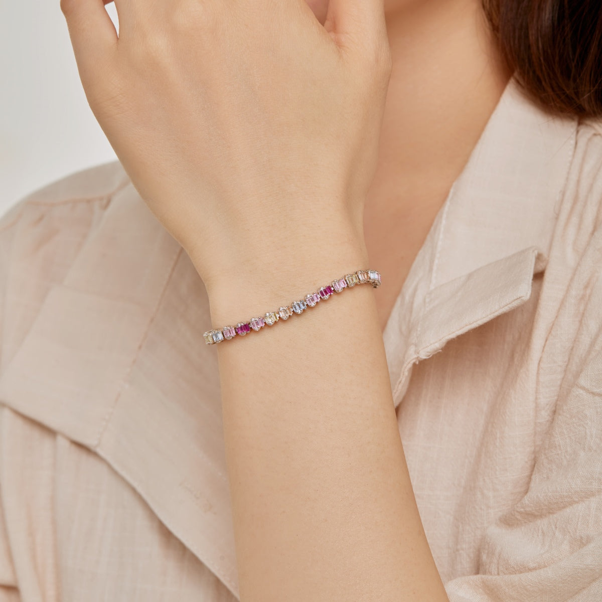 [Rose Jewels]Delicate Colorful Emerald Cut Party Bracelet