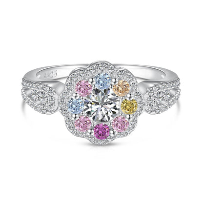 [Rose Jewels]Delicate Colorful Round Cut Flower Shape Wedding Ring