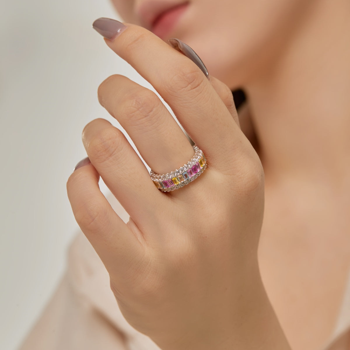 [Rose Jewels]Dainty Colorful Radiant Cut Daily Ring