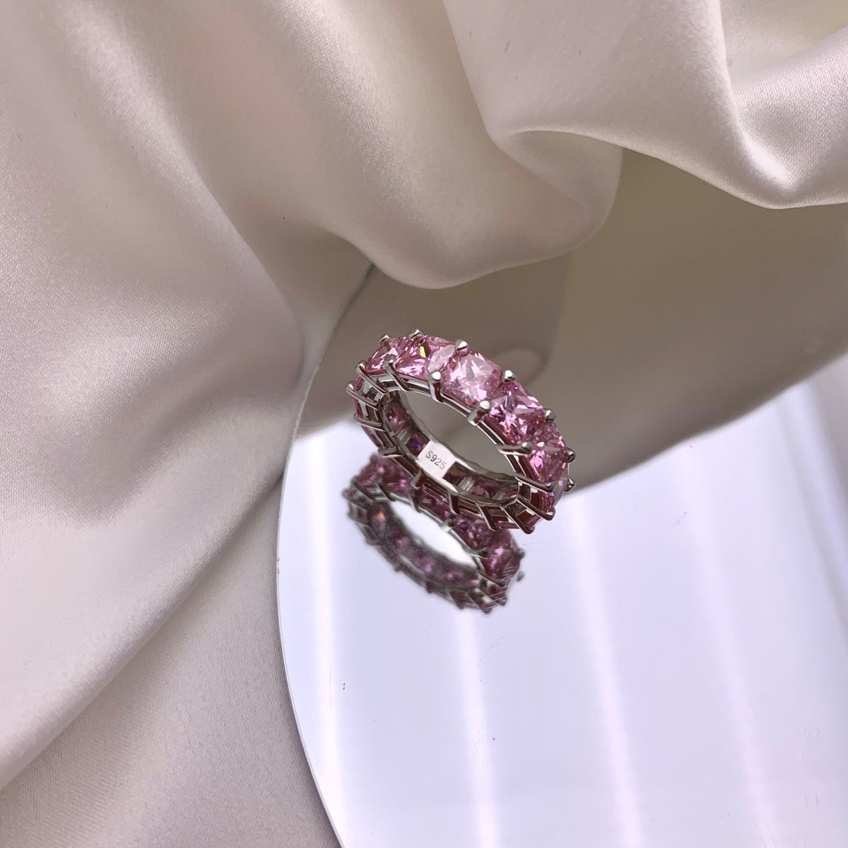 [Rose Jewels]Elegant Princess Cut Tennis Ring