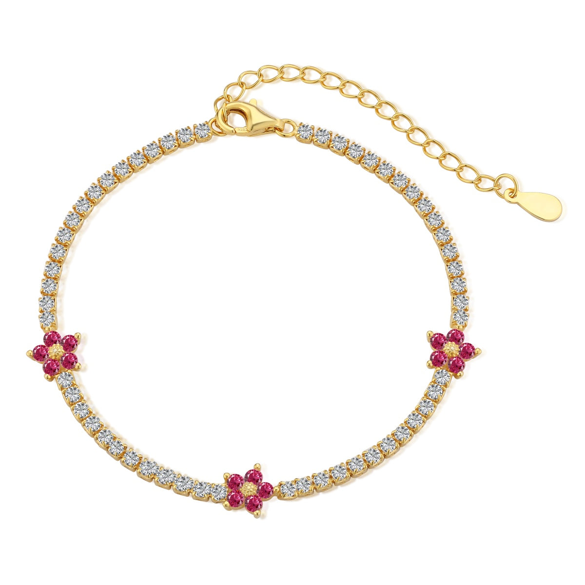 [Rose Jewels]Sparkling Flower Shape Tennis Bracelet