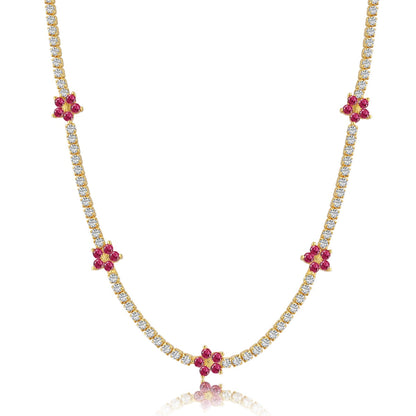 [Rose Jewels]Luxurious Colorful Flower Tennis Necklace