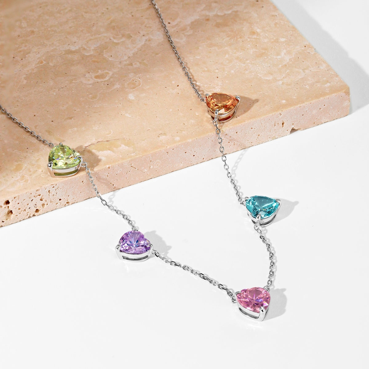 [Rose Jewels]Sparkling Colorful Heart Cut Necklace