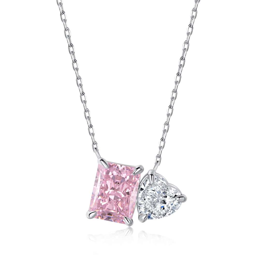 [Rose Jewels]Dazzling Square & Heart Shape Necklace