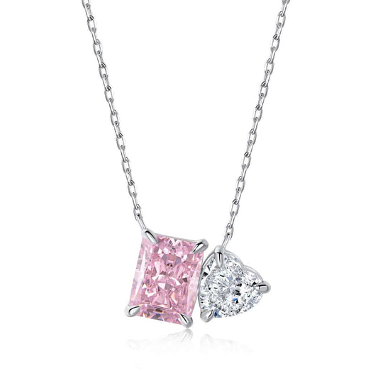 [Rose Jewels]Dazzling Square & Heart Shape Necklace