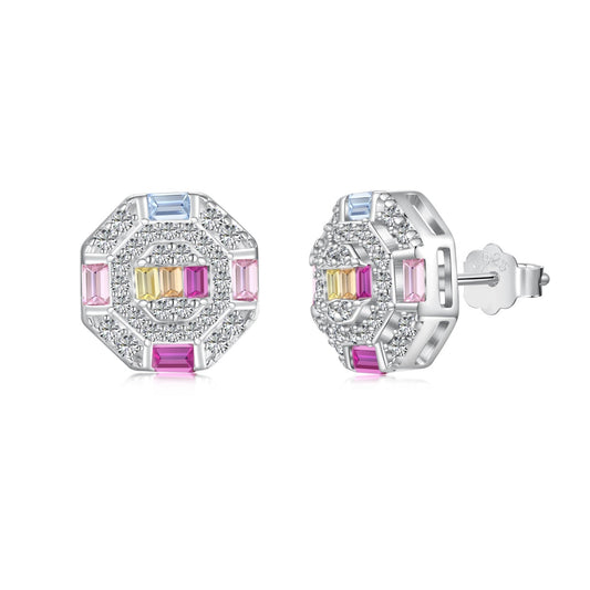 [Rose Jewels]Ornate Colorful Octagon Shape Daily Earrings