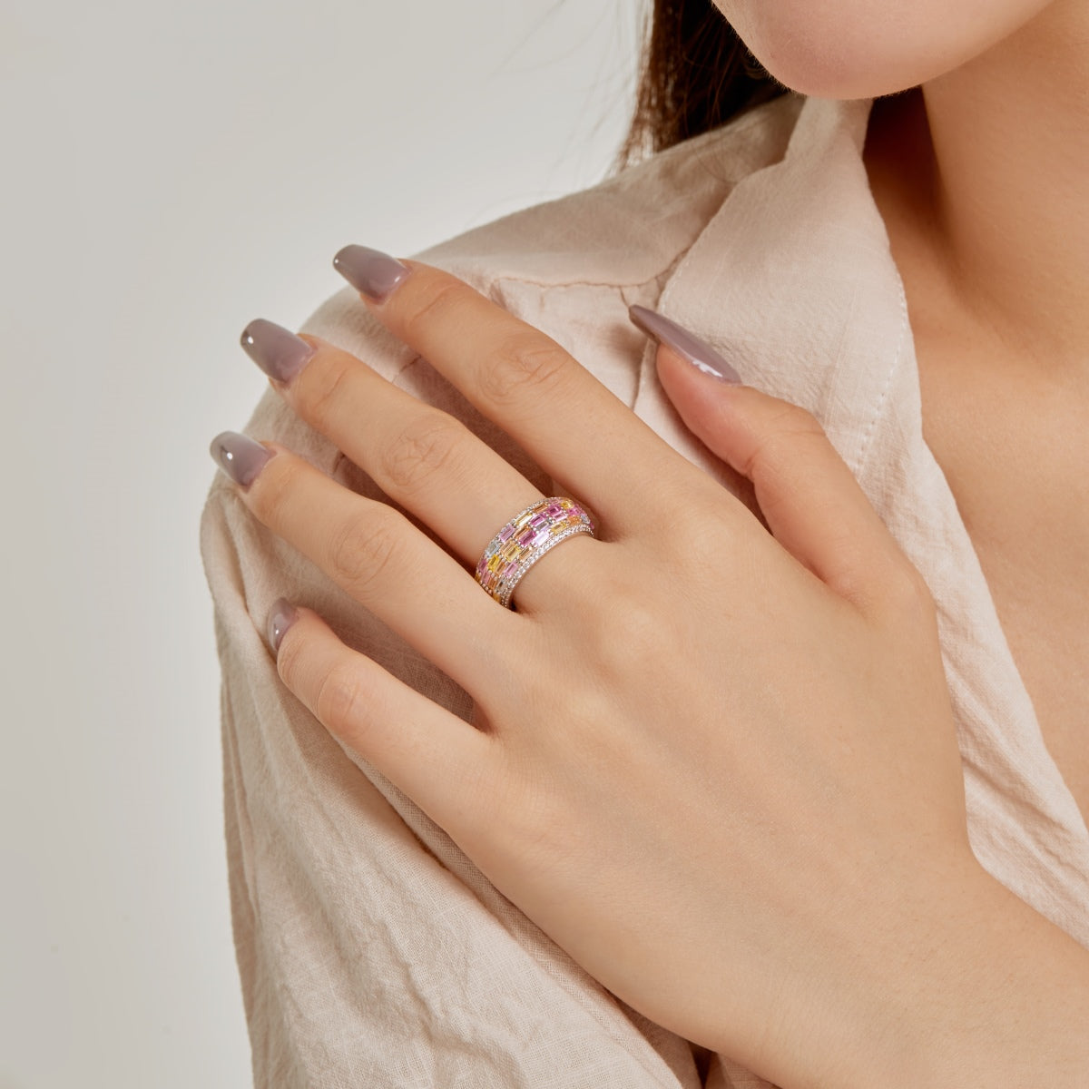 [Rose Jewels]Radiant Colorful Radiant Cut Daily Ring