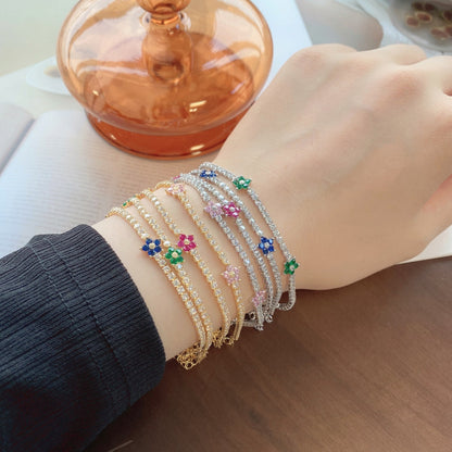 [Rose Jewels]Sparkling Flower Shape Tennis Bracelet