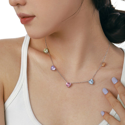 [Rose Jewels]Sparkling Colorful Heart Cut Necklace