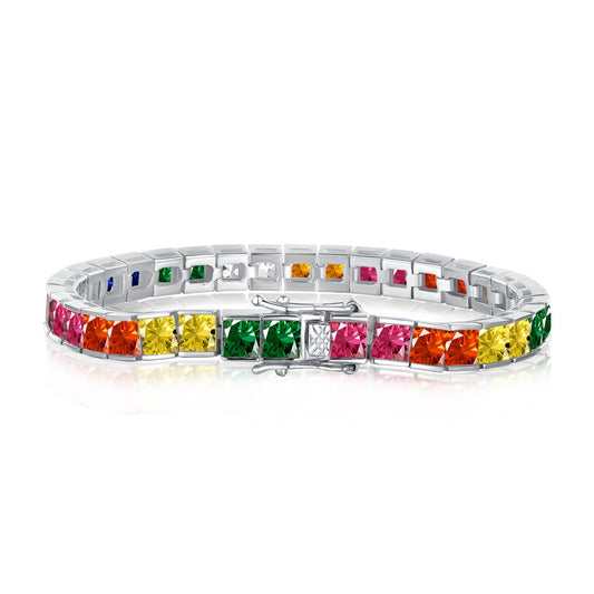 [Rose Jewels]Radiant Colorful Princess Cut Tennis Bracelet