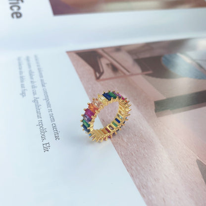 [Rose Jewels]Unique Colorful Radiant Cut RIng