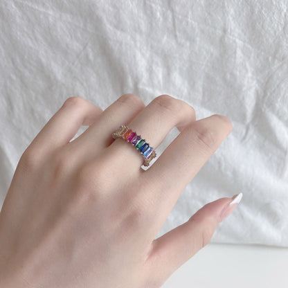 [Rose Jewels]Unique Colorful Radiant Cut RIng