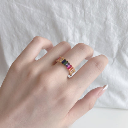 [Rose Jewels]Unique Colorful Radiant Cut RIng