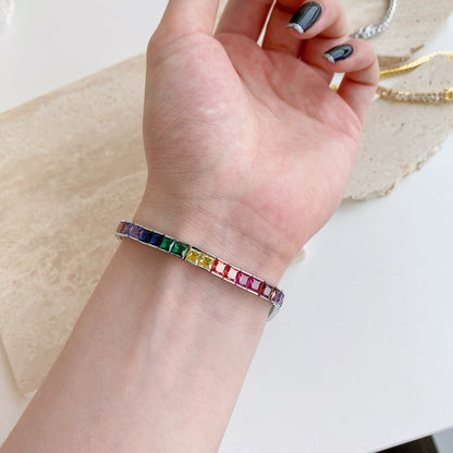 [Rose Jewels]Radiant Colorful Princess Cut Tennis Bracelet