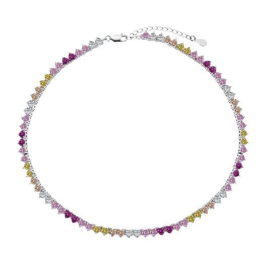 [Rose Jewels]Sparkling Colorful Full Heart Tennis Necklace