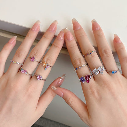 [Rose Jewels]Radiant Colorful Round Cut Daily Ring