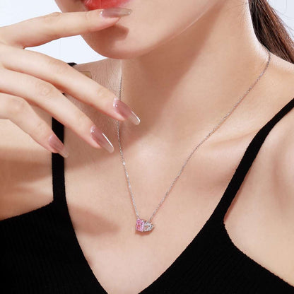 [Rose Jewels]Dazzling Square & Heart Shape Necklace