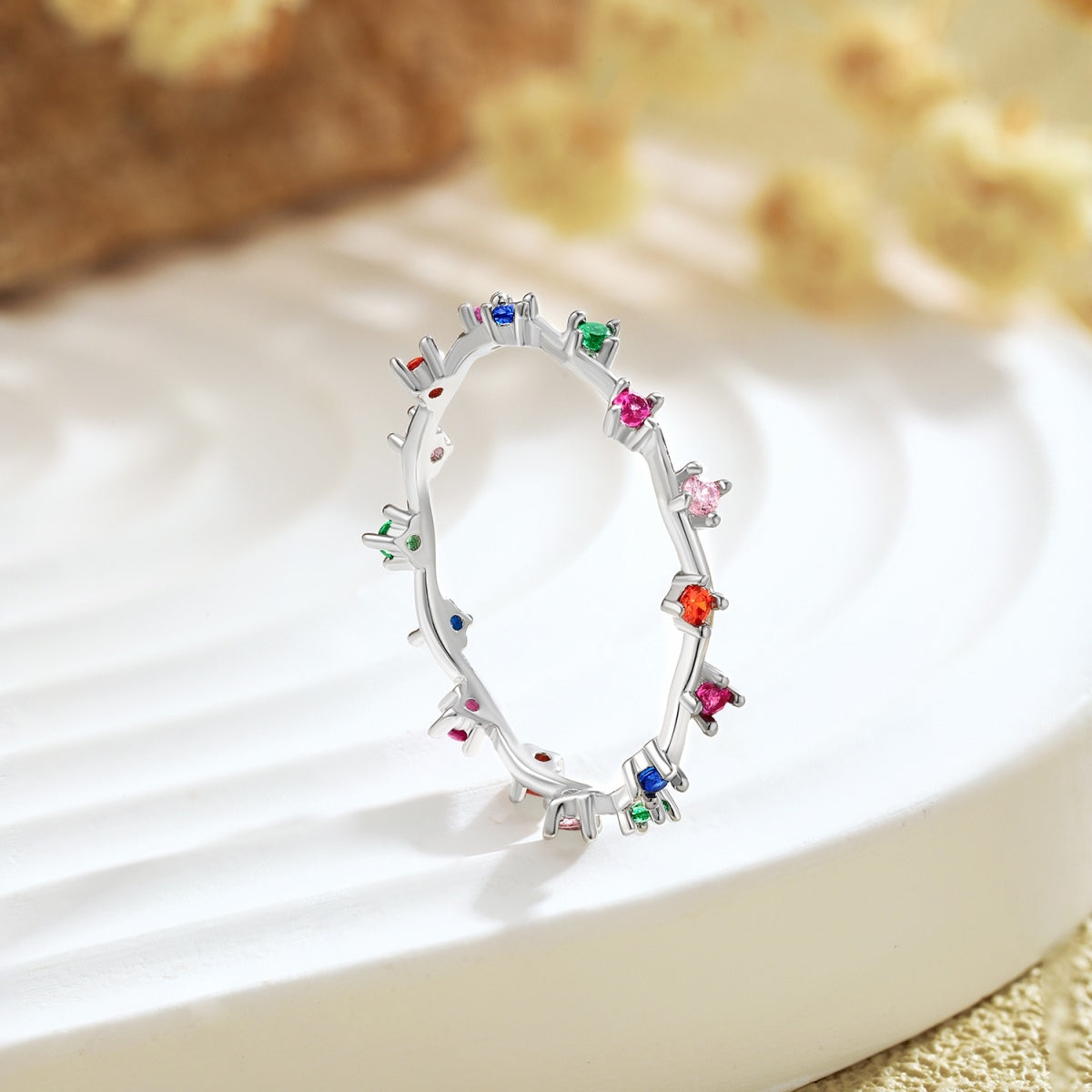 [Rose Jewels]Radiant Colorful Round Cut Daily Ring