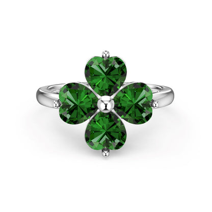 [Rose Jewels]Heart-shaped Four-Leaf Clover Ball Ring