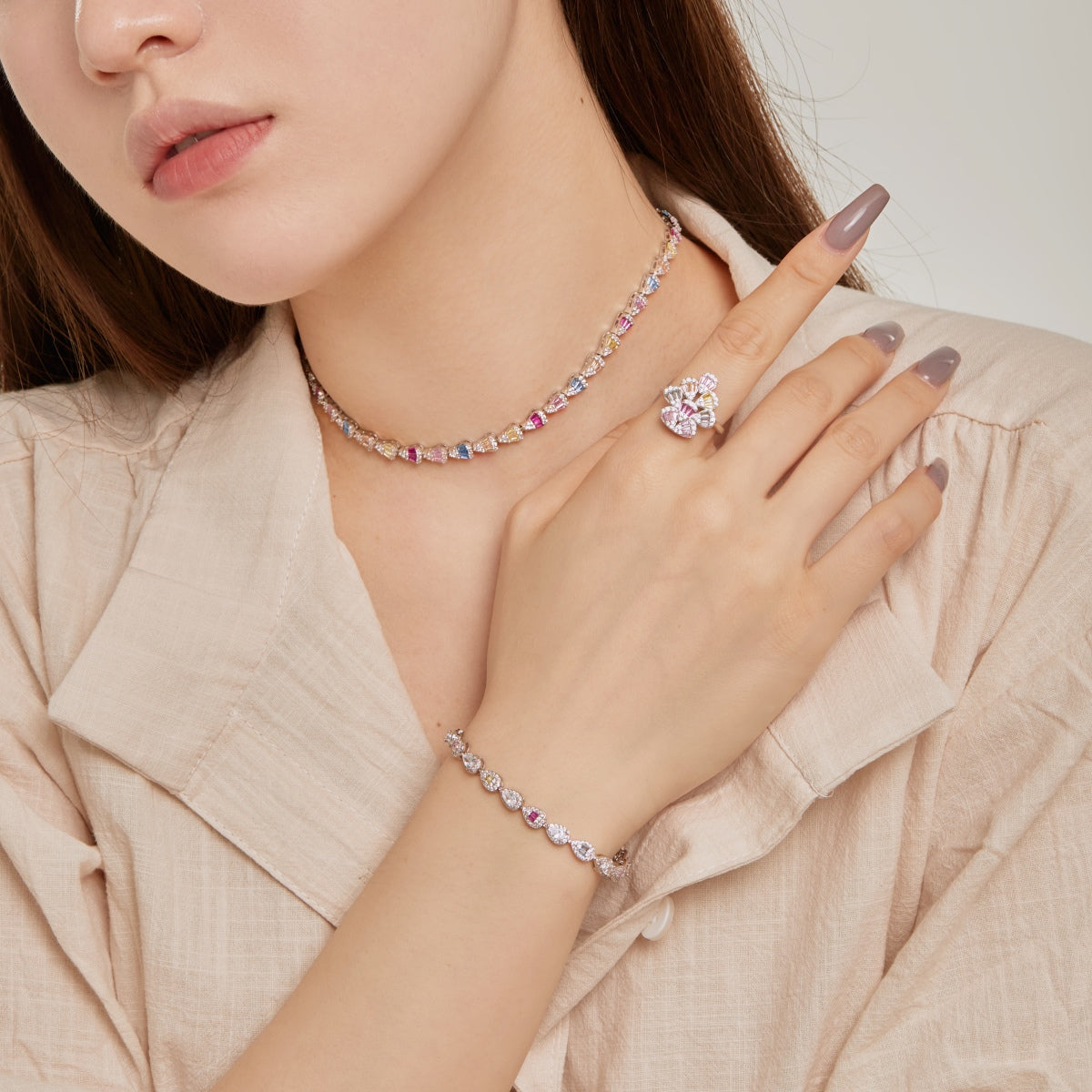 [Rose Jewels]Sparkling Colorful Water Drop Shape Daily Ring