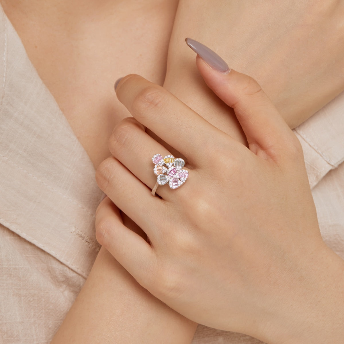 [Rose Jewels]Sparkling Colorful Water Drop Shape Daily Ring