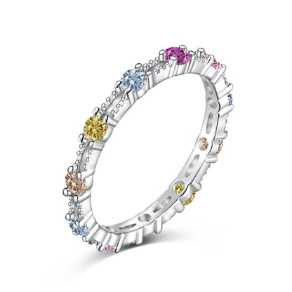 [Rose Jewels]Sparkling Colorful Round Cut Tennis Ring