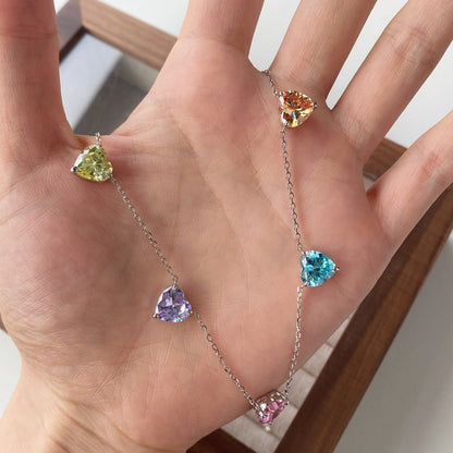 [Rose Jewels]Sparkling Colorful Heart Cut Necklace