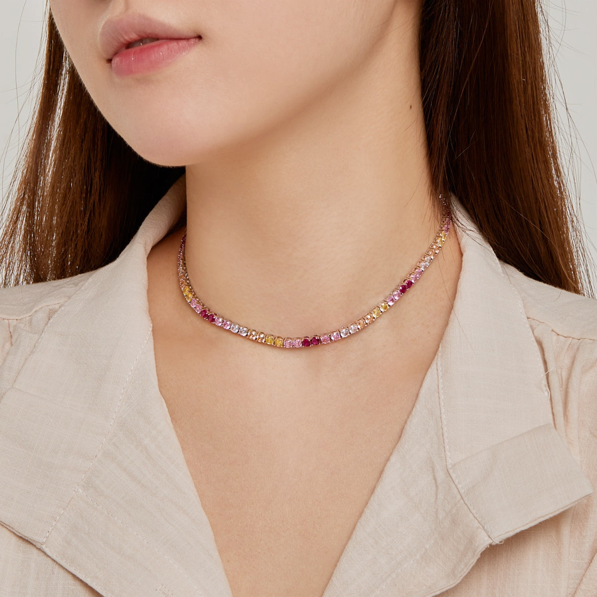 [Rose Jewels]Delicate Colorful Tennis Necklace