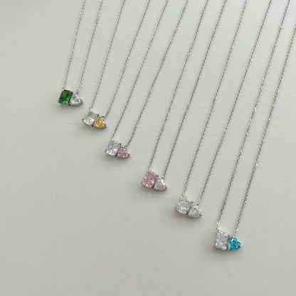 [Rose Jewels]Dazzling Square & Heart Shape Necklace