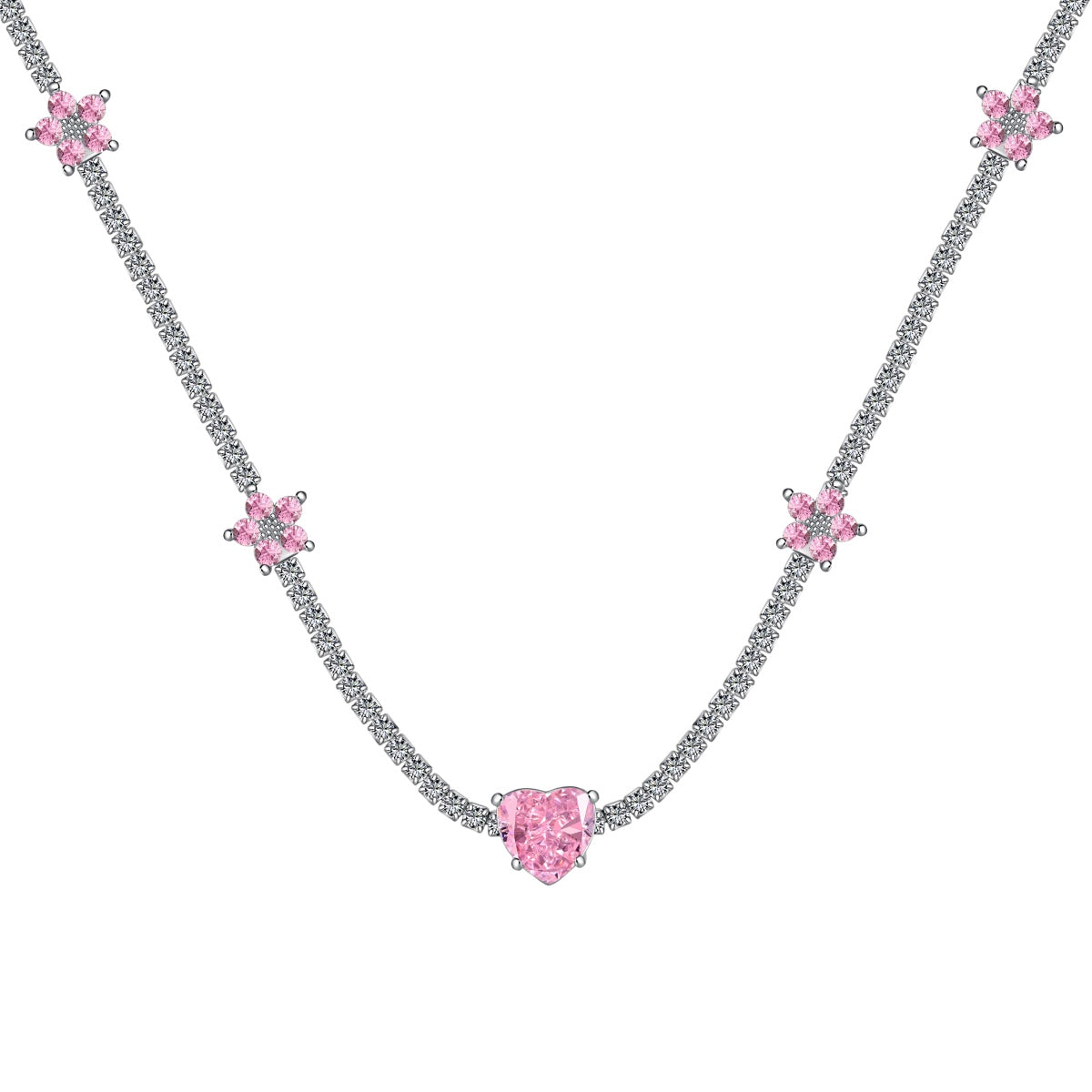 [Rose Jewels]Dazzling Pink Heart Flower Necklace