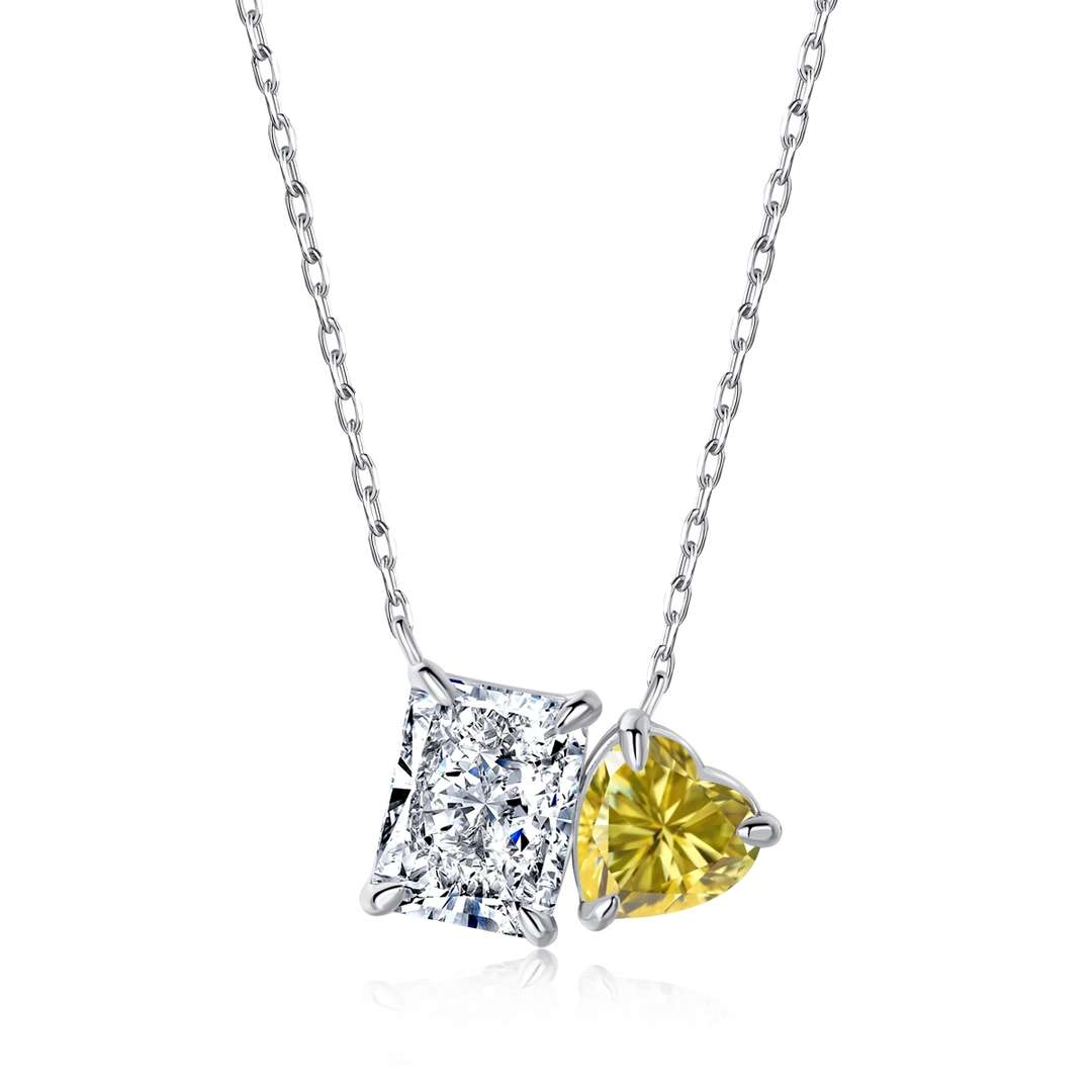 [Rose Jewels]Dazzling Square & Heart Shape Necklace