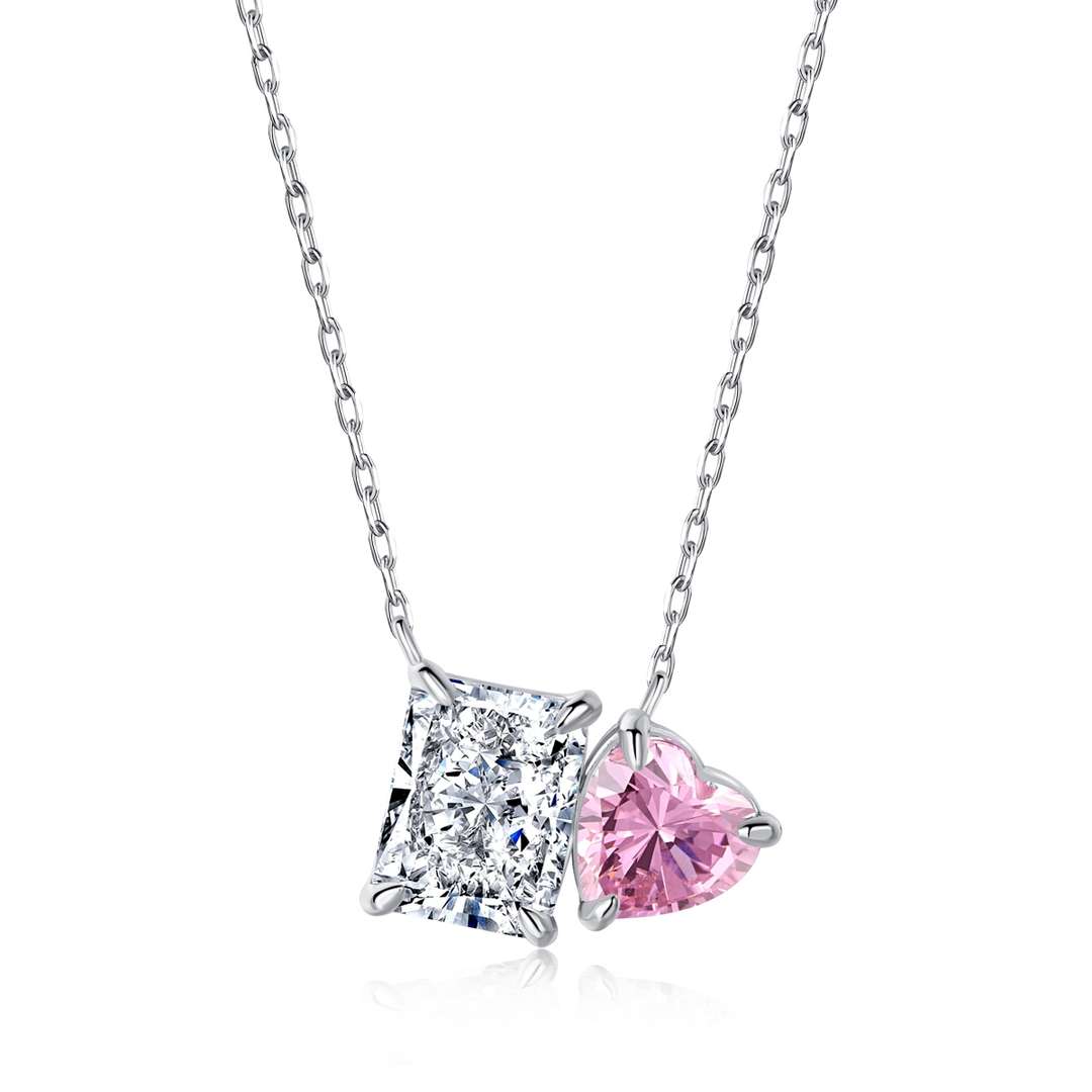 [Rose Jewels]Dazzling Square & Heart Shape Necklace