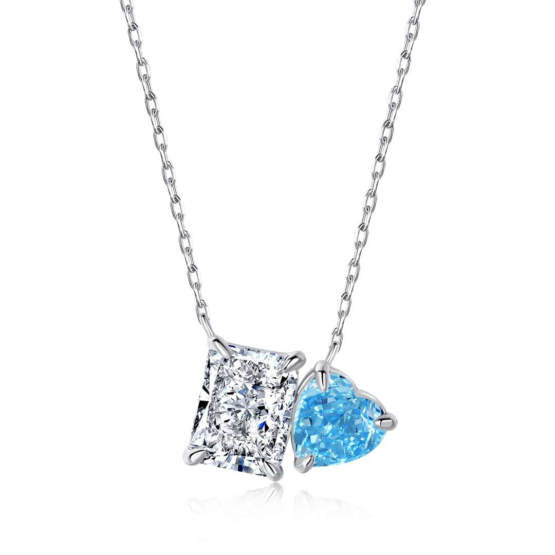 [Rose Jewels]Dazzling Square & Heart Shape Necklace