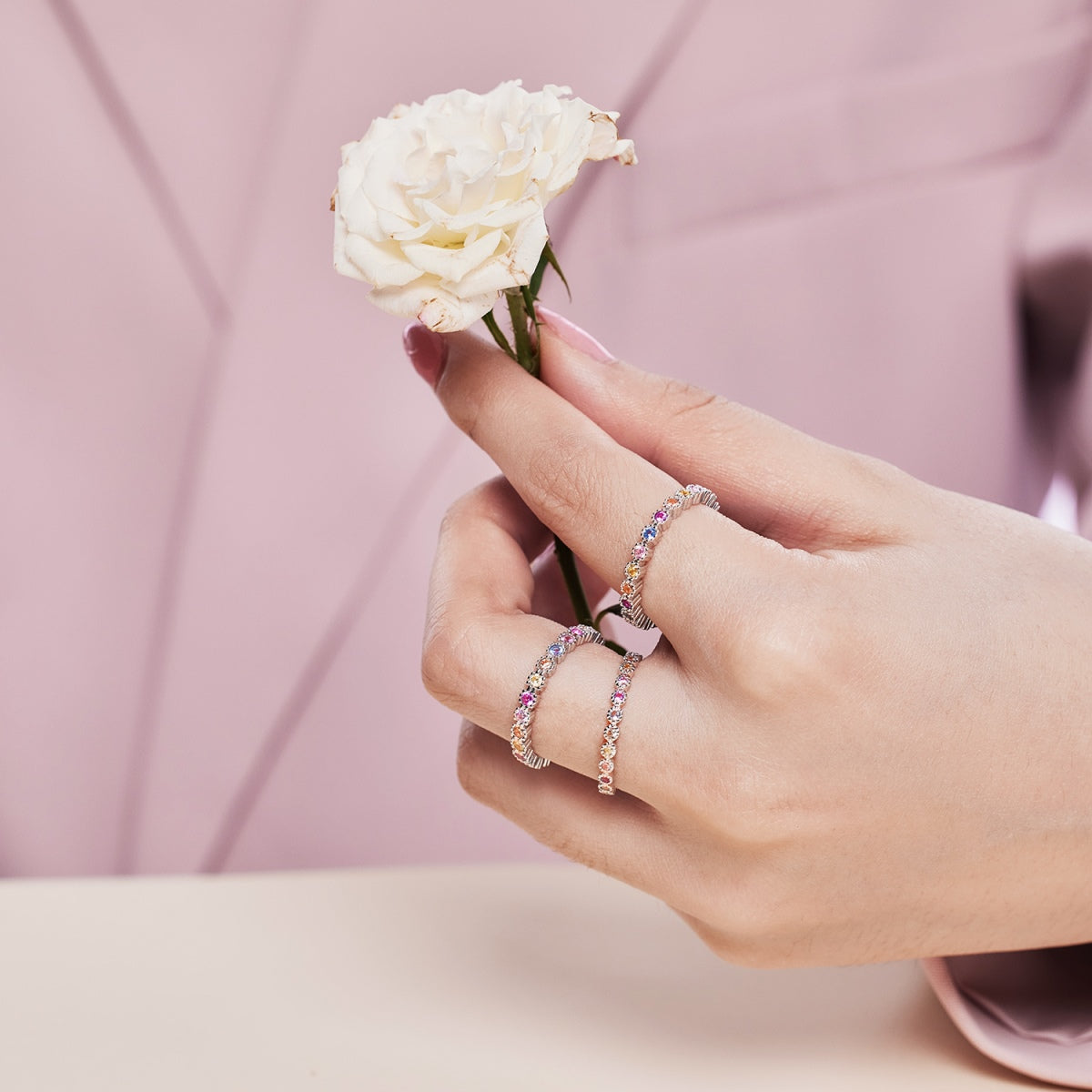 [Rose Jewels]Sparkling Colorful Round Cut Tennis Ring