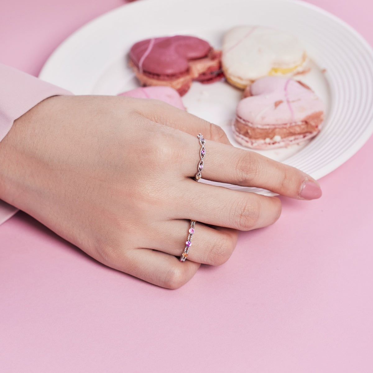 [Rose Jewels]Sparkling Colorful Round Cut Tennis Ring