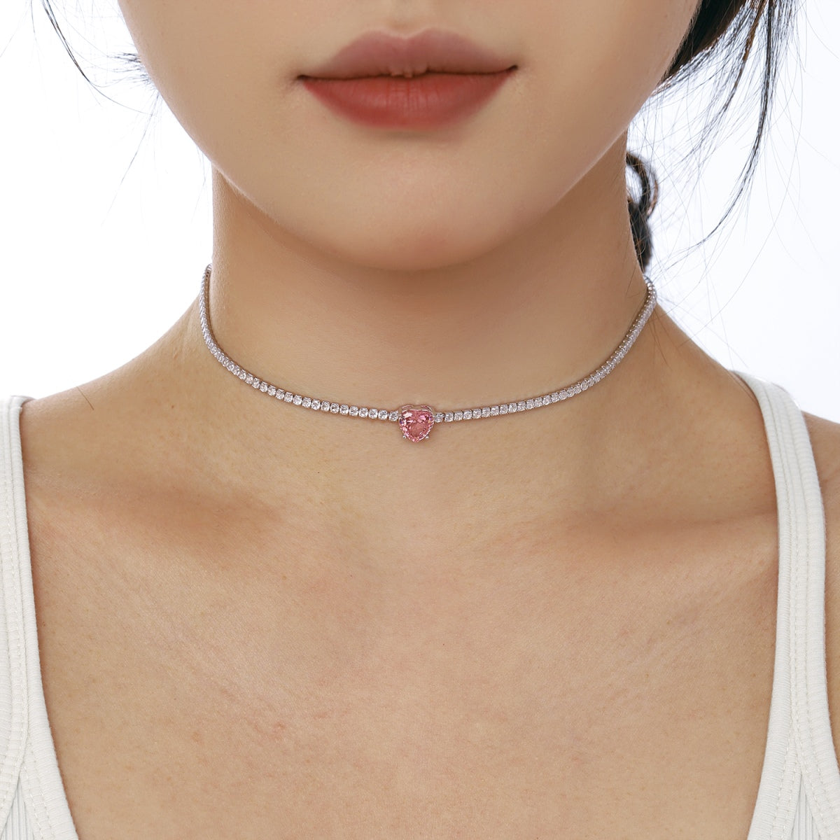 [Rose Jewels]2.0 Carat Sparkling Tennis Heart Cut Necklace