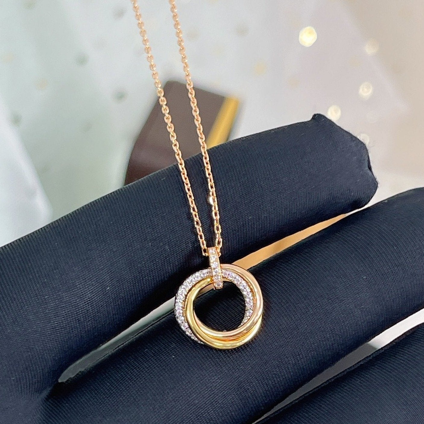 [ROSE]TRINITY NECKLACE SILVER GOLD PINK GOLD DIAMONDS